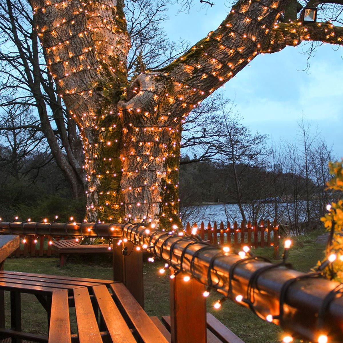 Connectable Outdoor String Lights on Black Rubber Cable
