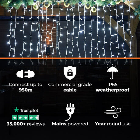 Connectable Eiffel Tower Effect Curtain Light on White Rubber Cable