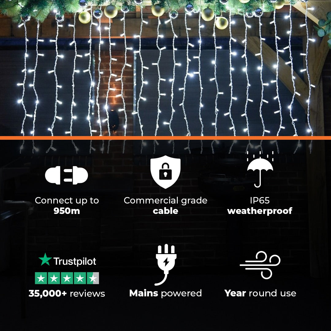 Connectable Eiffel Tower Effect Curtain Light on White Rubber Cable