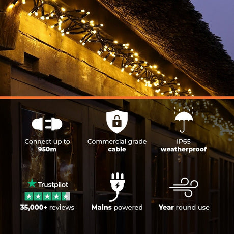 ConnectPro® Warm White Flashing Connectable Outdoor Cluster Lights On Black Cable