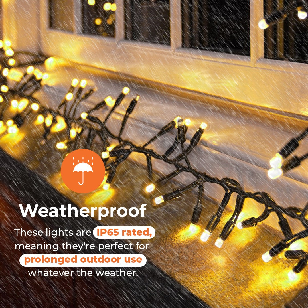 ConnectPro® Warm White Flashing Connectable Outdoor Cluster Lights On Black Cable