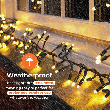 ConnectPro® Warm White Flashing Connectable Outdoor Cluster Lights On Black Cable