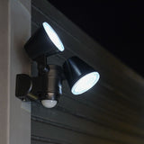 Battery Powered Outdoor Security Light Twin Head Spotlight with PIR Sensor