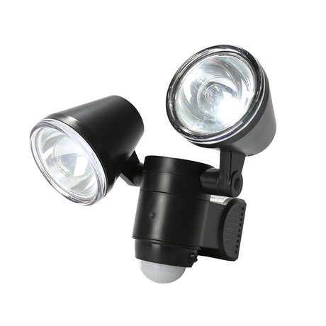 Battery Powered Outdoor Security Light Twin Head Spotlight with PIR Sensor