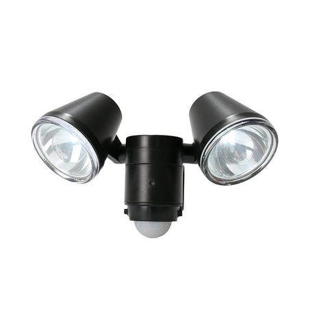 Battery Powered Outdoor Security Light Twin Head Spotlight with PIR Sensor