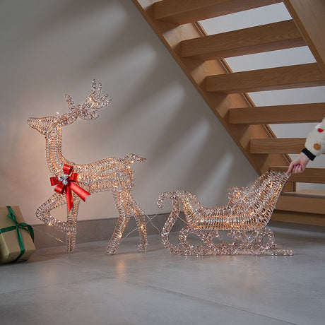 84cm Rose Gold Outdoor Light up Reindeer & Sleigh
