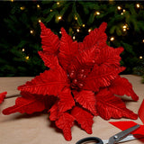 68cm Glitter Poinsettia Christmas Tree Decoration, 4 Pack