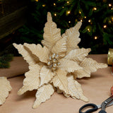 68cm Glitter Poinsettia Christmas Tree Decoration, 4 Pack