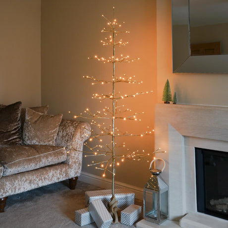 Champagne Gold Twig Tree, Warm White LEDs