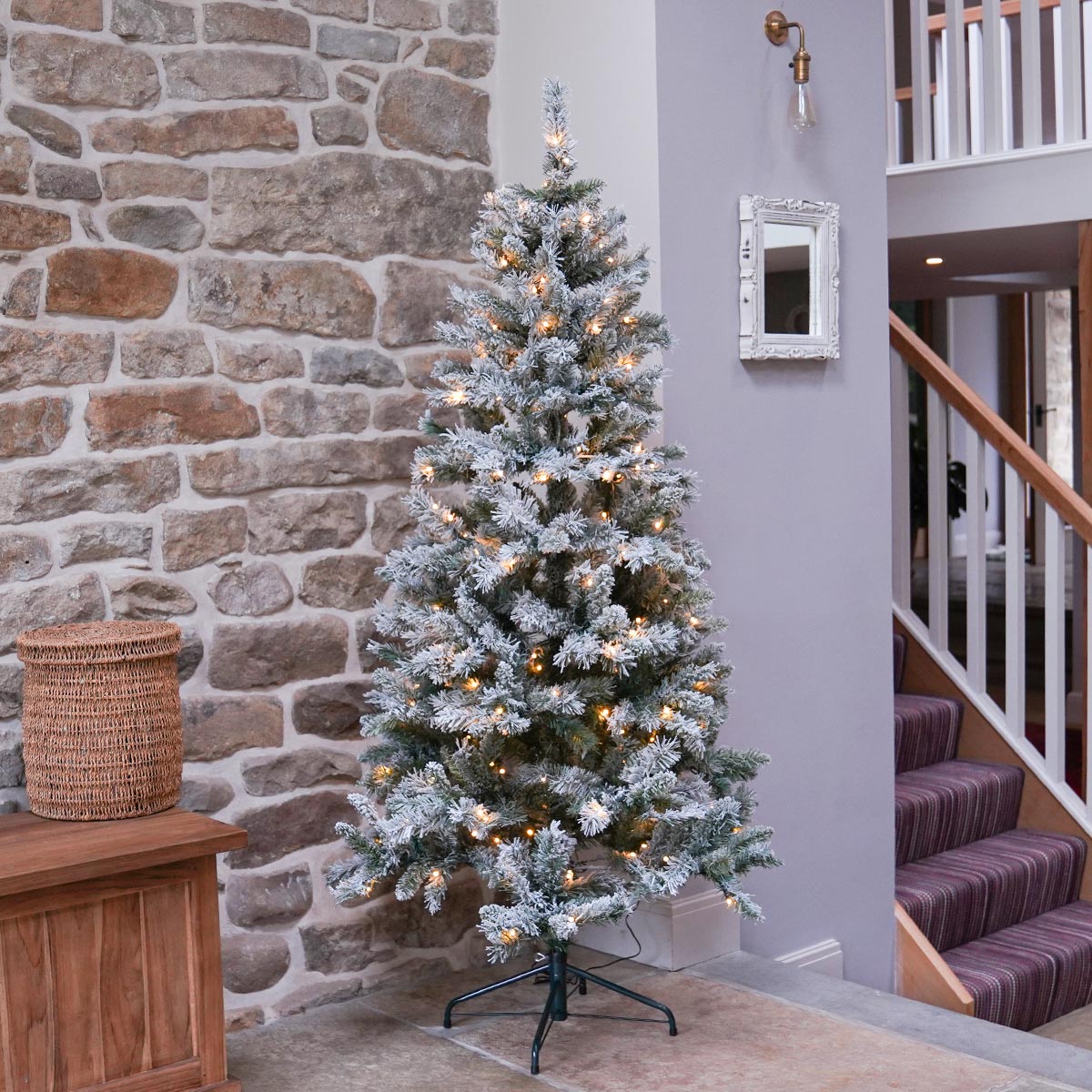 Green Pre-Lit Flocked Heartwood Spruce Christmas Tree