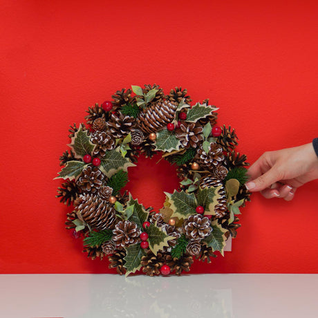 30cm Holly and Red Berries Christmas Wreath