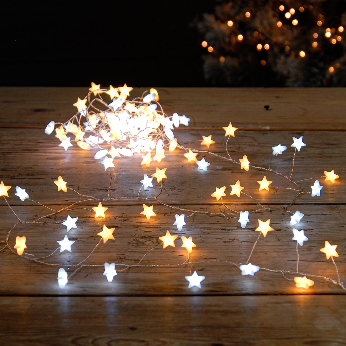 3m Silver Firefly Wire Christmas Tree Star Lights, White and Warm White LEDs