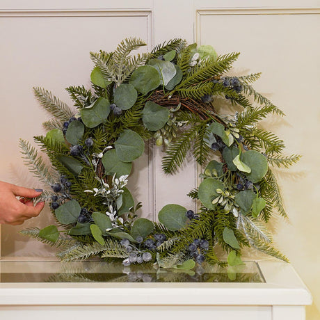 50cm Green Eucalyptus and Navy Berries Christmas Wreath