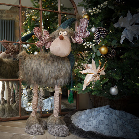 1.14m Standing Extendable Telescopic Leg Plush Reindeer Christmas Decoration