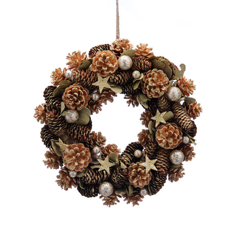 36cm Gold Pinecone and Star Christmas Wreath
