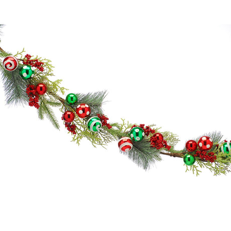 1.5m Green Christmas Garland with Baubles and Berries