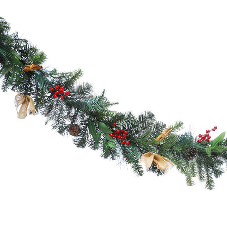 1.8m Red Berry and Hessian Christmas Garland