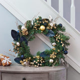 60cm Royal Blue and Gold Berry Decoration Christmas Wreath