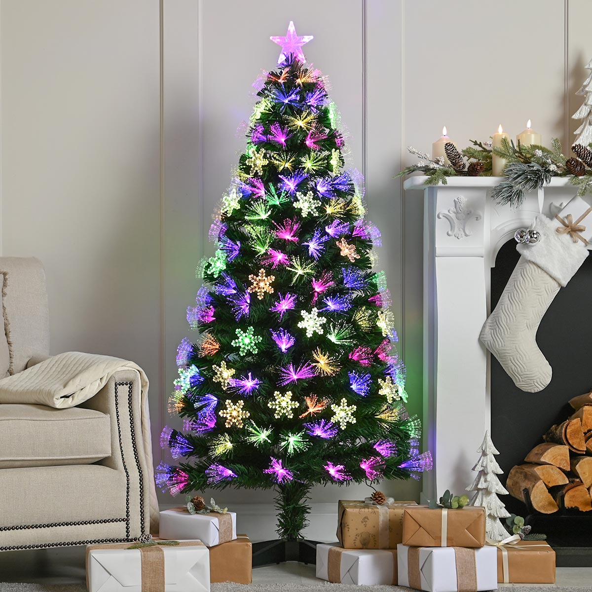 Fibre Optic Multicolour Snowflake Christmas Tree