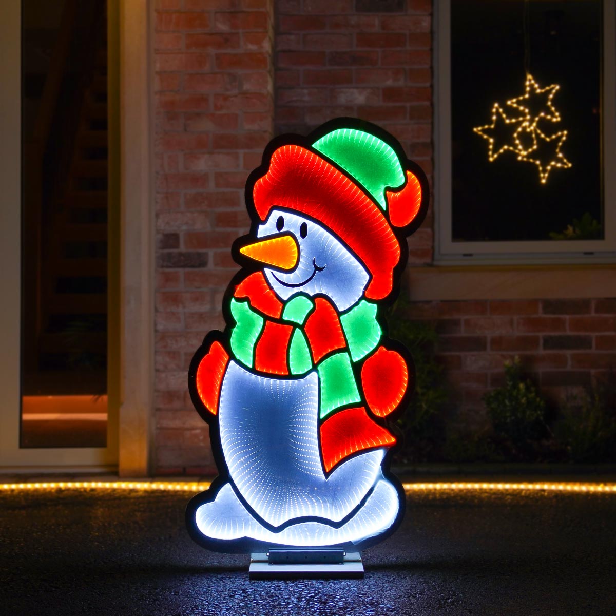 Outdoor Infinity Christmas Light Snowman with Scarf