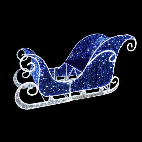 Life-Size Outdoor Reindeer and Sleigh Christmas Figure Blue & White Flashing LED Motif