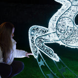 Life-Size Outdoor Reindeer and Sleigh Christmas Figure Blue & White Flashing LED Motif