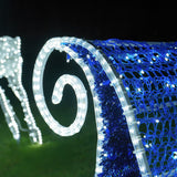 Life-Size Outdoor Reindeer and Sleigh Christmas Figure Blue & White Flashing LED Motif