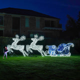 Life-Size Outdoor Reindeer and Sleigh Christmas Figure Blue & White Flashing LED Motif