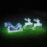 Life-Size Outdoor Reindeer and Sleigh Christmas Figure Blue & White Flashing LED Motif