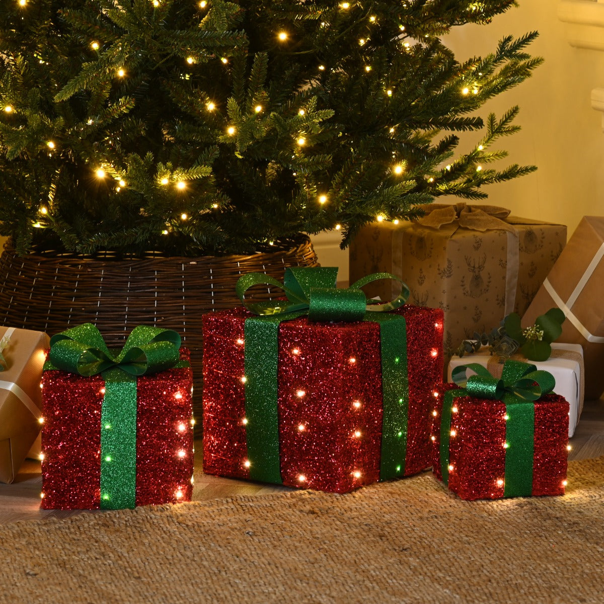 3 x Light Up Christmas Gift Parcels Battery Light