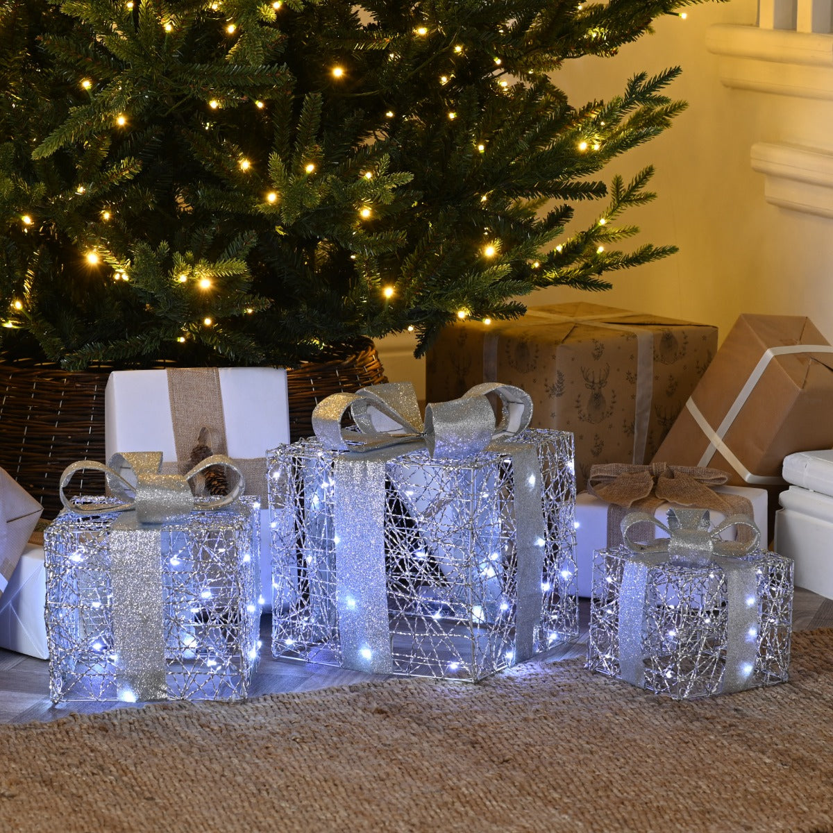 3 x Light Up Christmas Gift Parcels Battery Light