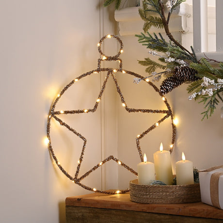 49cm Tinsel Battery Star Light Christmas Silhouette