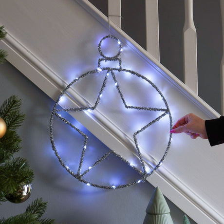 49cm Tinsel Battery Star Light Christmas Silhouette