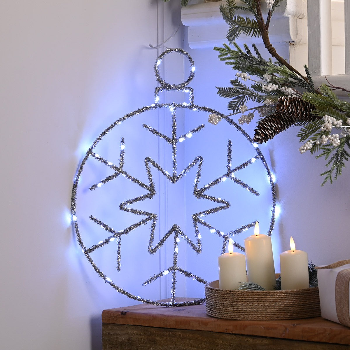 49cm Tinsel Battery Snowflake Christmas Light