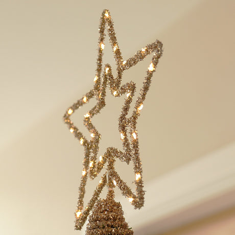 28cm Tinsel Battery Star Light Christmas Tree Topper