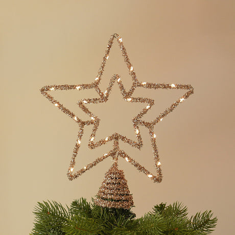28cm Tinsel Battery Star Light Christmas Tree Topper