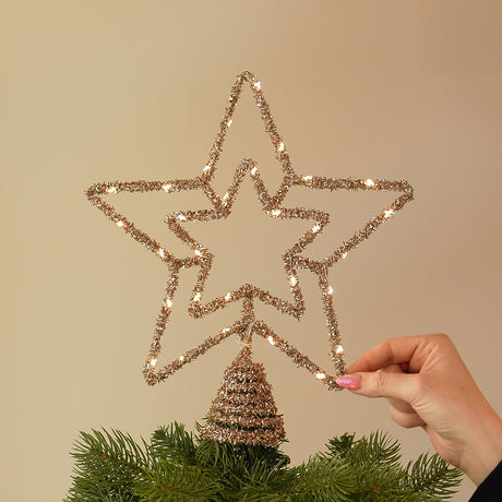 28cm Tinsel Battery Star Light Christmas Tree Topper