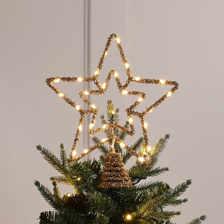 28cm Tinsel Battery Star Light Christmas Tree Topper