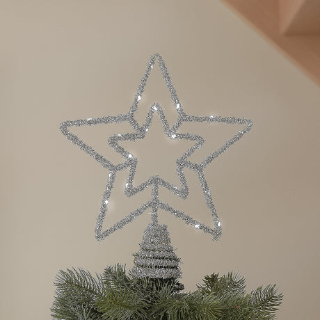 28cm Tinsel Battery Star Light Christmas Tree Topper