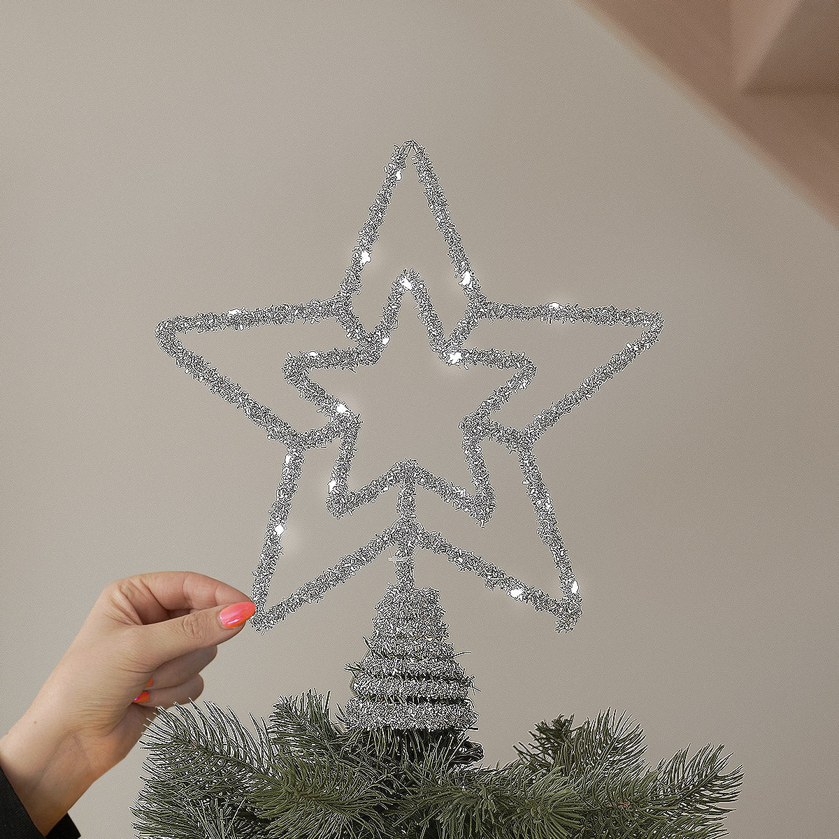 28cm Tinsel Battery Star Light Christmas Tree Topper