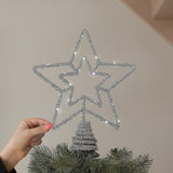 28cm Tinsel Battery Star Light Christmas Tree Topper