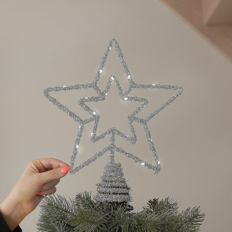 28cm Tinsel Battery Star Light Christmas Tree Topper