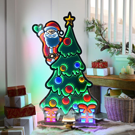 1.8m Outdoor Infinity Light Christmas Tree with Waving Santa