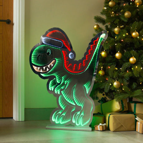 90cm Infinity Christmas Light T-Rex with Santa Hat