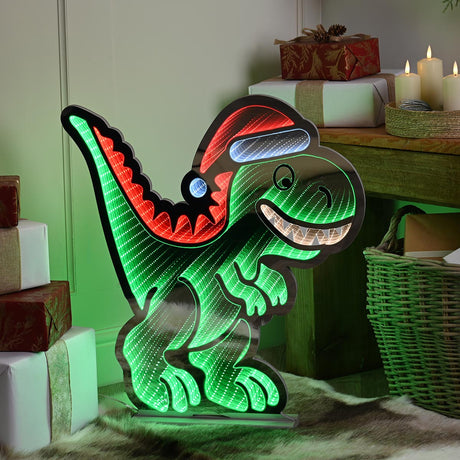 90cm Infinity Christmas Light T-Rex with Santa Hat