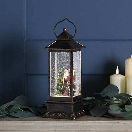 27cm LED Battery Christmas Lantern Water Spinner Santa Scene