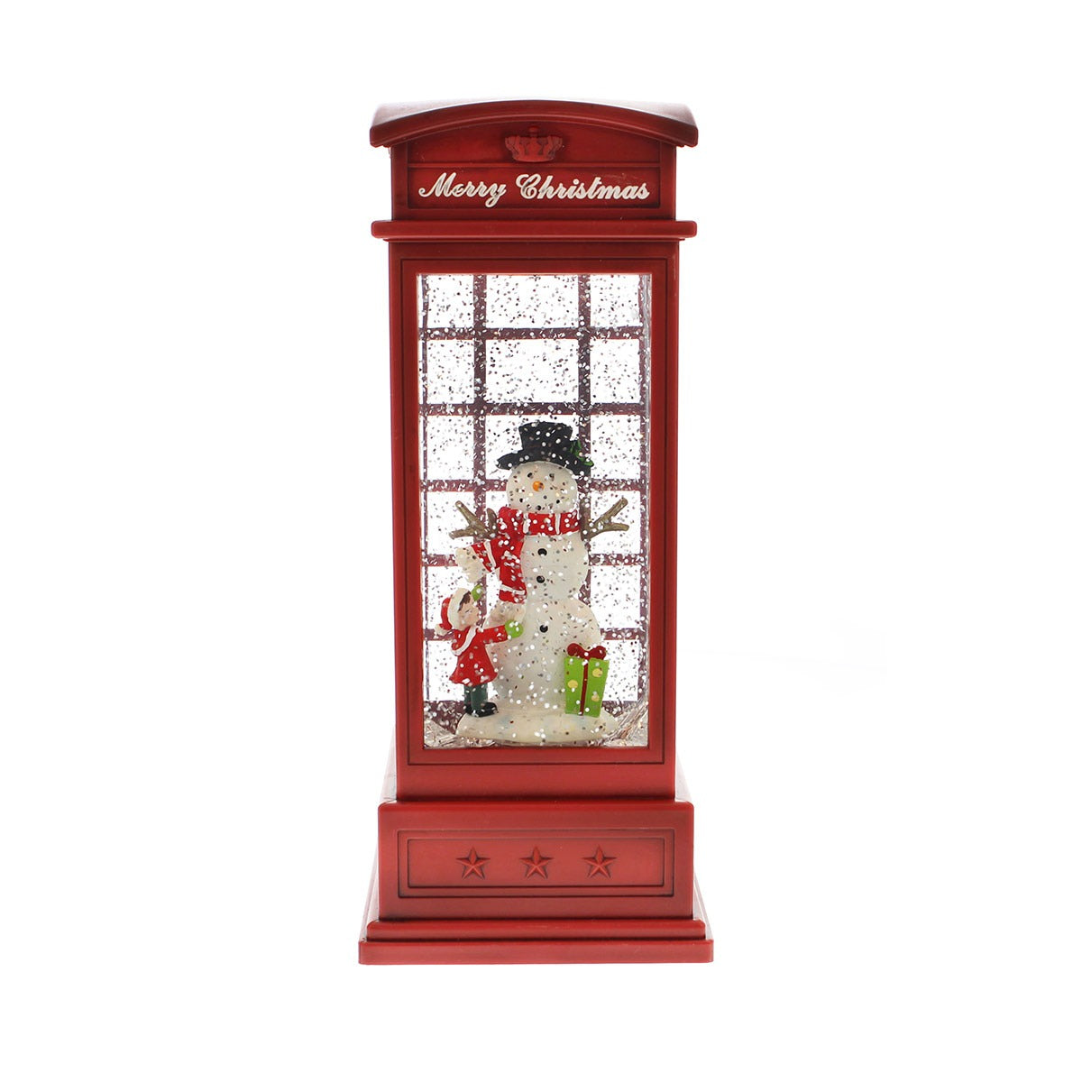25cm LED Battery Christmas Decoration Phone Box Water Spinner Snowman Scene