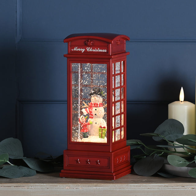 25cm LED Battery Christmas Decoration Phone Box Water Spinner Snowman Scene