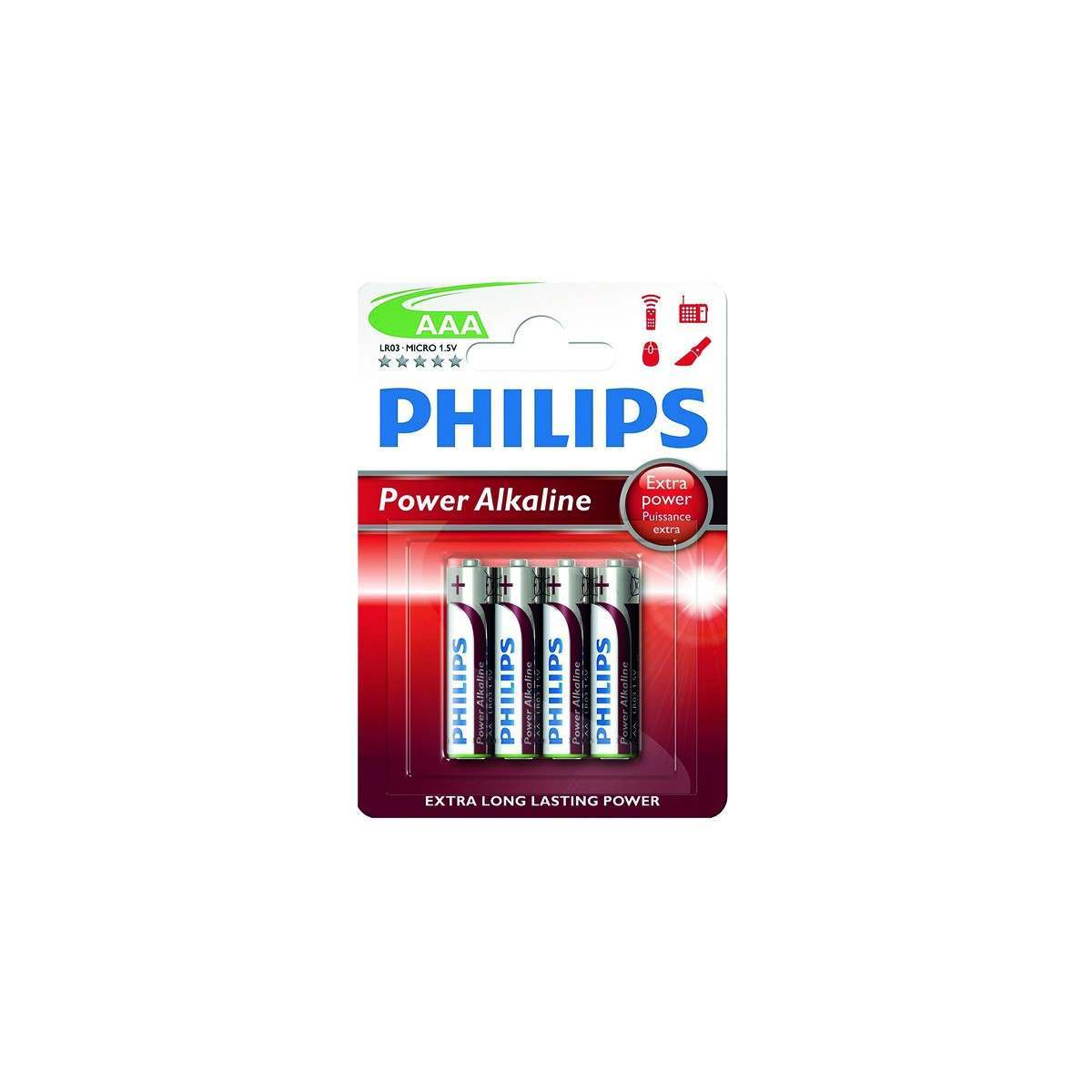 Philips Power Alkaline AAA Batteries (Pack of 4)