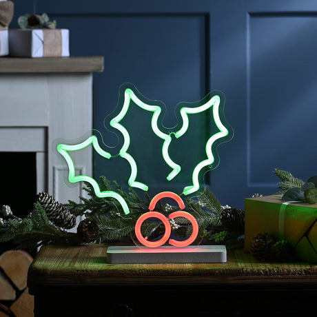 30cm LED Neon Flex Christmas Decoration Holly and Berries